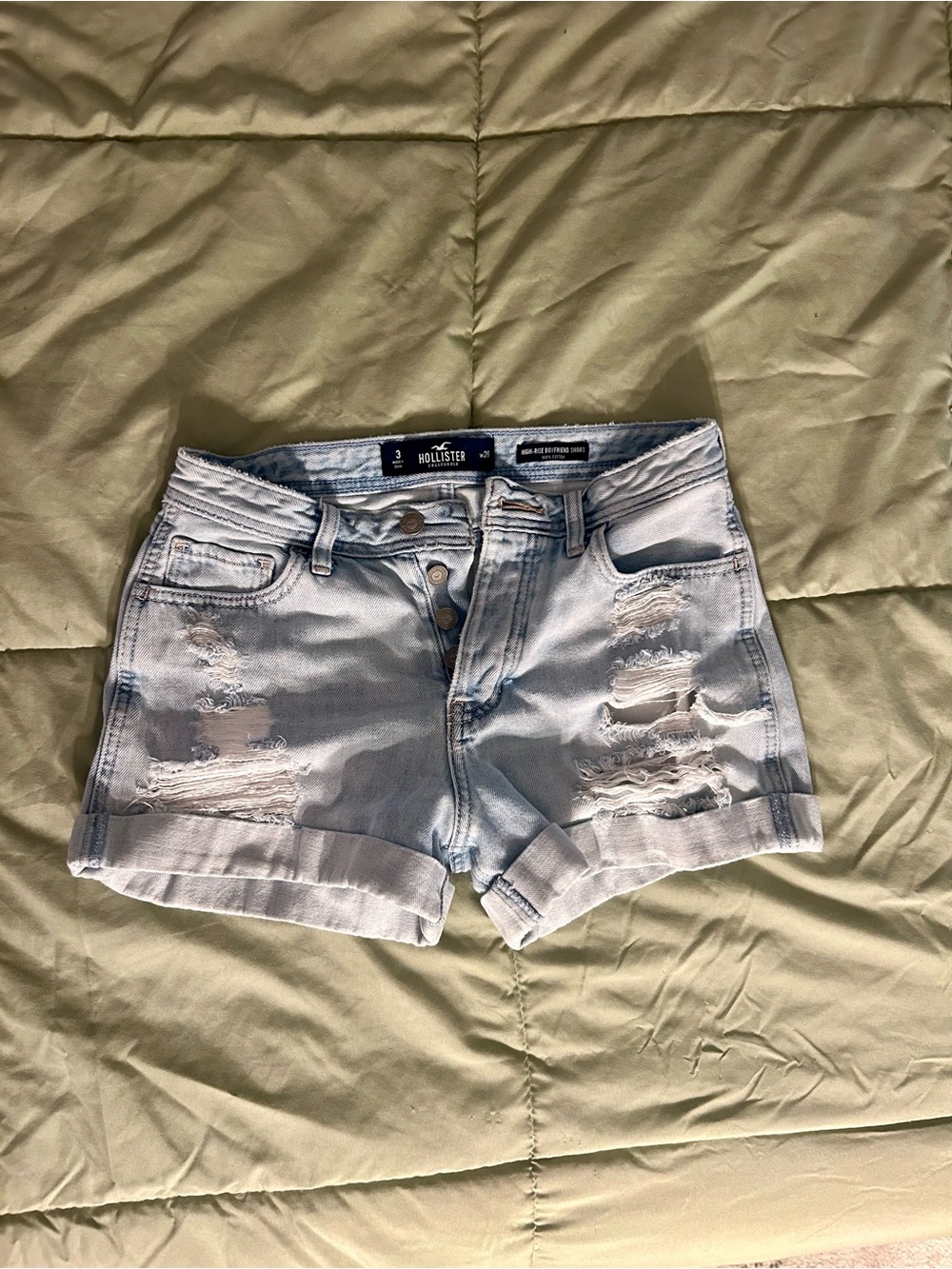 Hollister Light Blue Distressed Roll-Hem Denim Shorts
